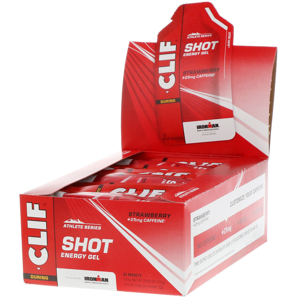 Clif Bar, Shot Energy Gel, Strawberry + 25 mg Caffeine, 24 Packets, 1.2 oz (34 g) Each