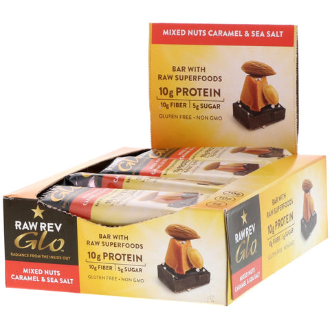 Raw Rev, Glo, Mixed Nuts Caramel & Sea Salt, 12 Bars, 1.6 oz (46 g) Each