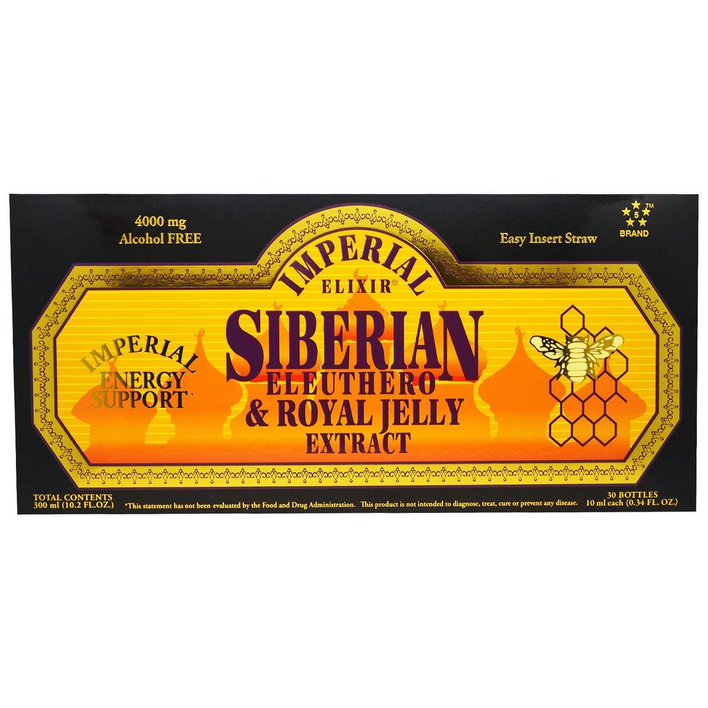 Imperial Elixir, Siberian Eleuthero & Royal Jelly Extract, Alcohol Free, 4000 mg, 30 Bottles, 0.34 fl oz (10 ml) Each