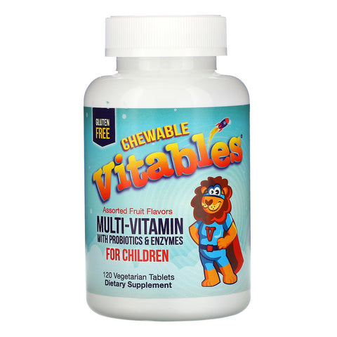 Vitables, Chewable Multi-Vitamins with Probiotics & Enzymes for Children, Assorted Fruit Flavors, 120 Vegetarian Tablets