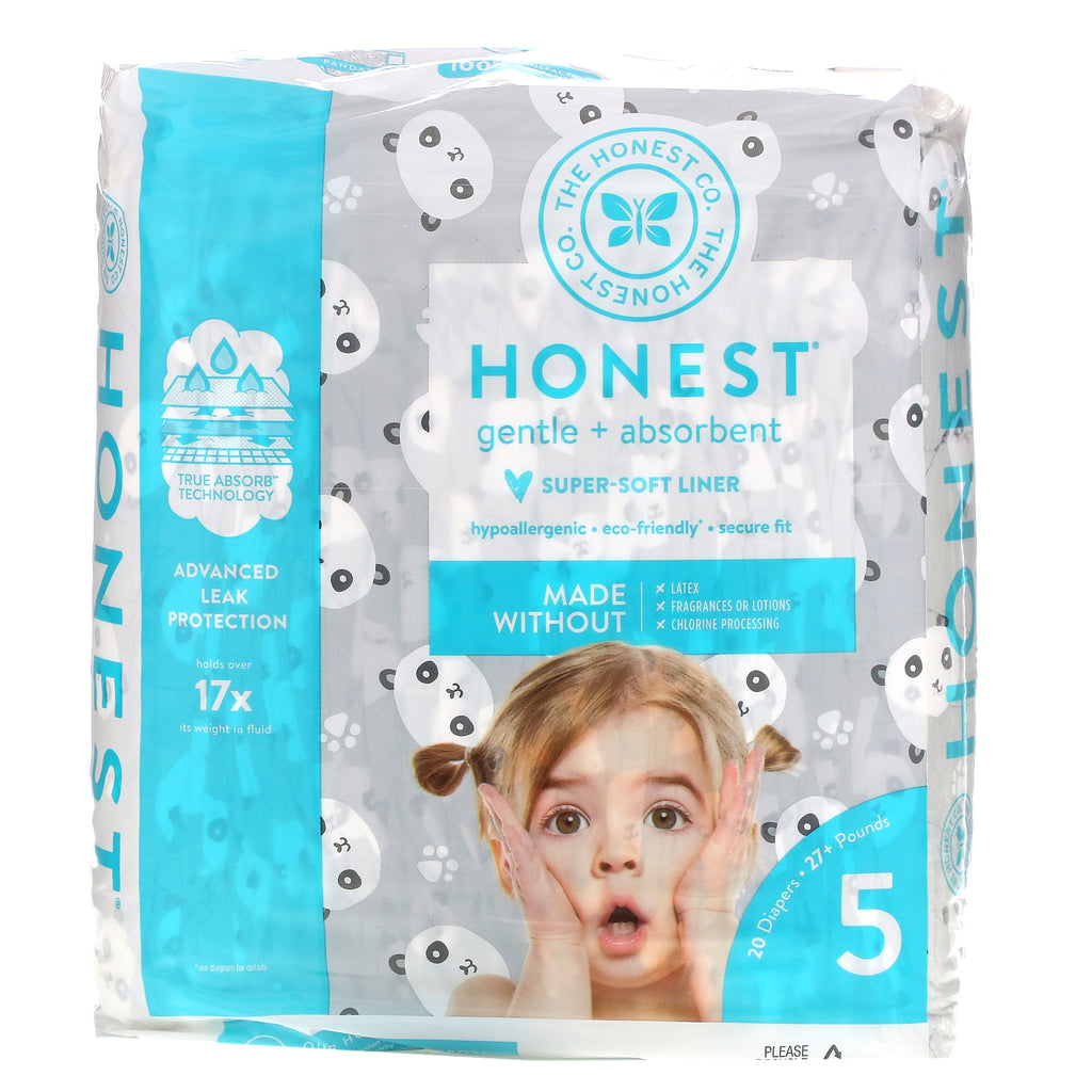 The Honest Company, Honest Diapers, Size 5, 27+ Pounds, Pandas, 20 Diapers