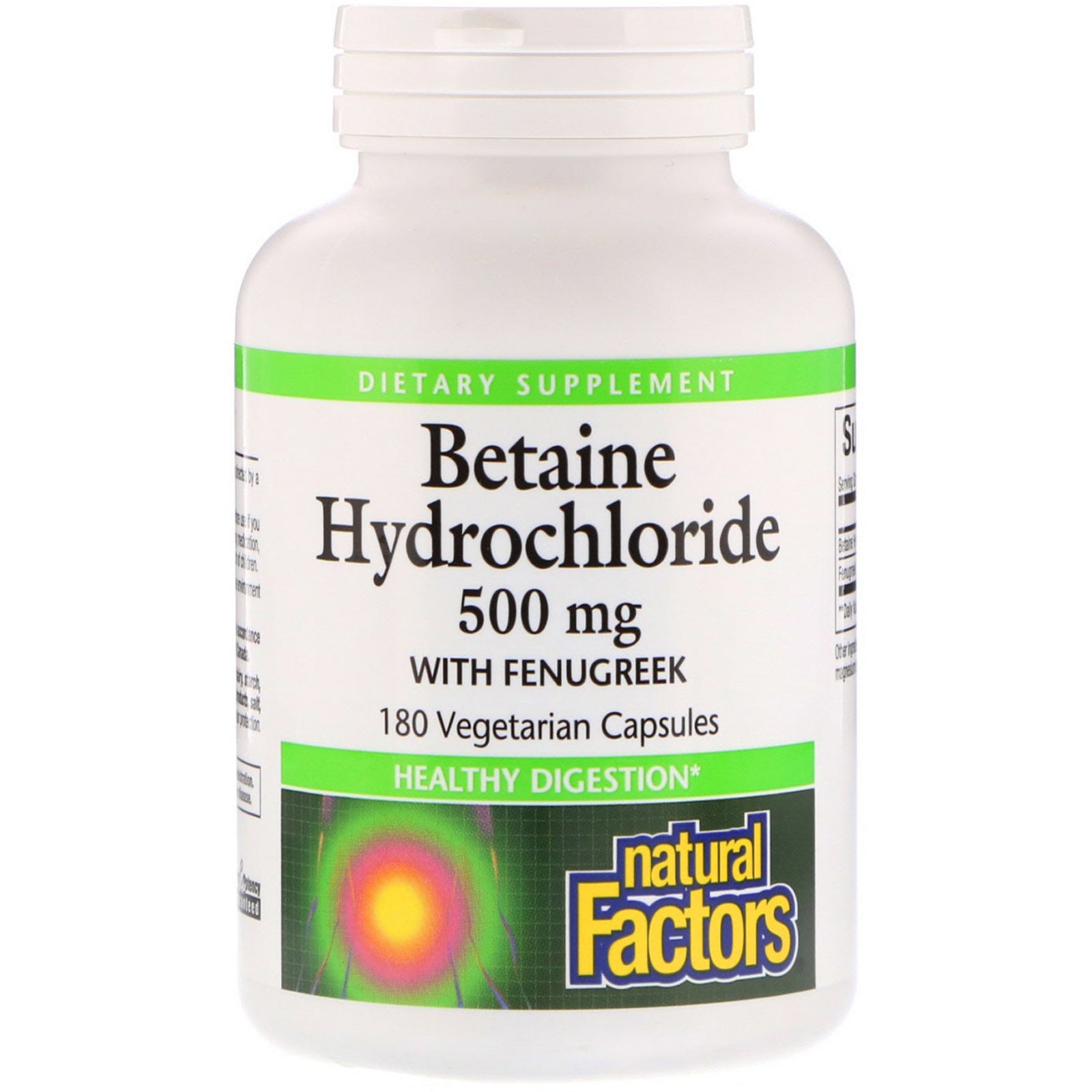 Natural Factors, Betaine Hydrochloride with Fenugreek, 500 mg, 180 Vegetarian Capsules