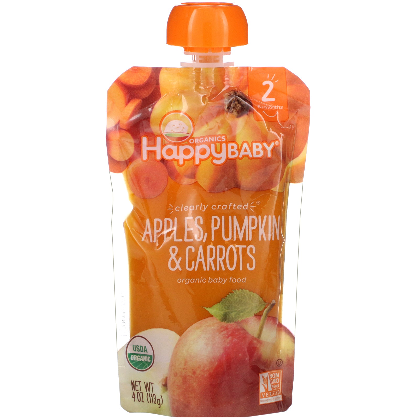 Happy Family Organics, Organic Baby Food, Stage 2, Clearly Crafted, 6+ Months Apples, Pumpkin & Carrots, 4 oz (113 g)