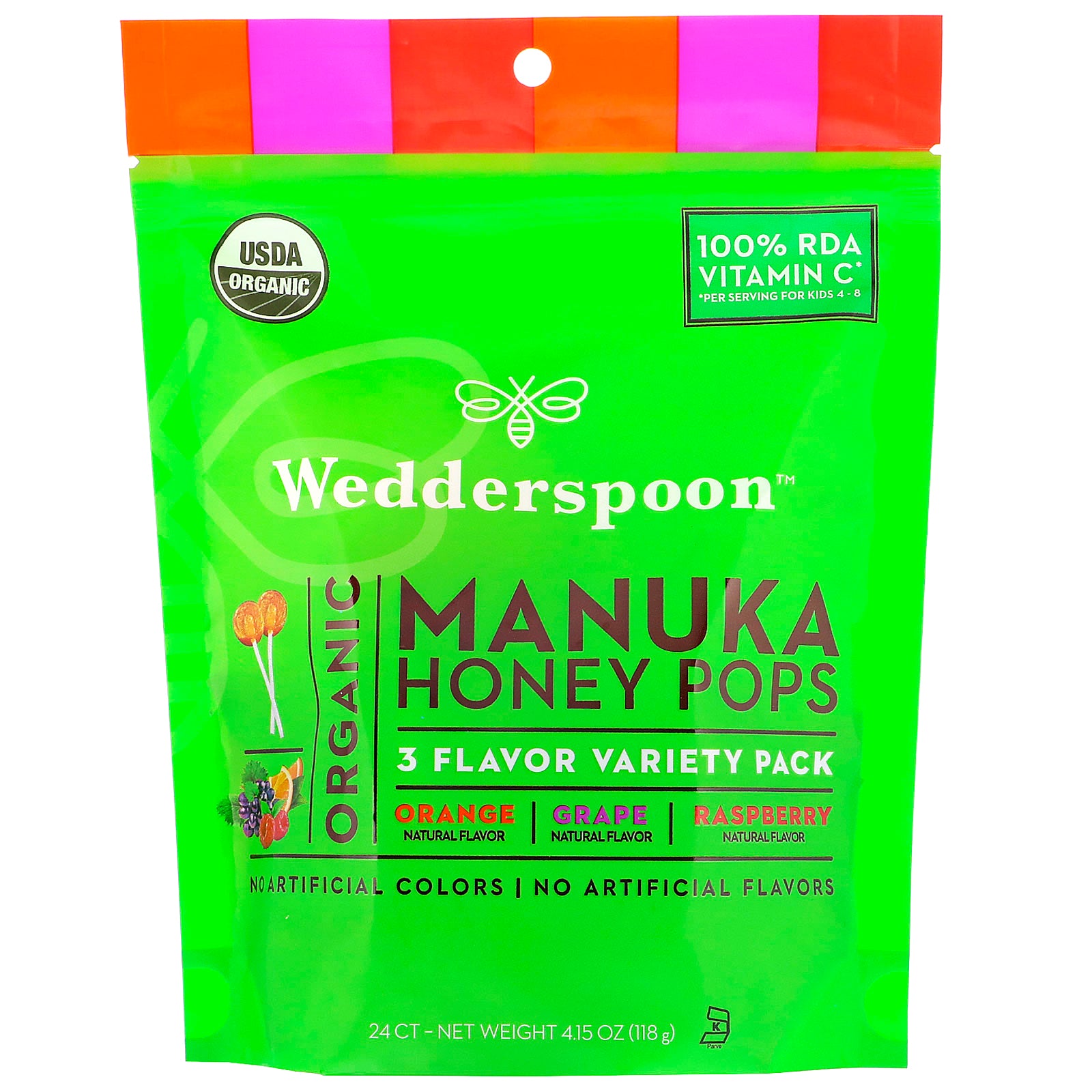 Wedderspoon, Organic Manuka Honey Pops, 3 Flavor Variety Pack, 24 Count, 4.15 oz (118 g)