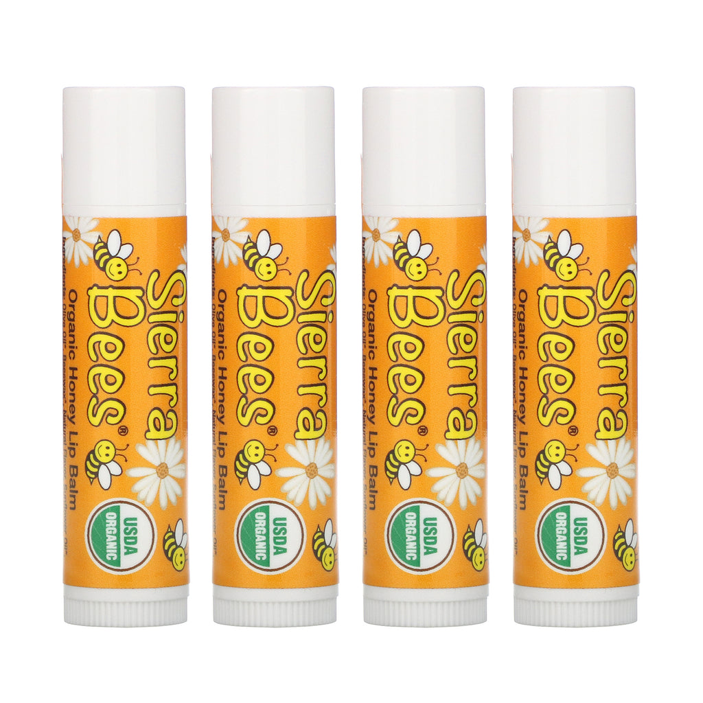 Sierra Bees, Organic Lip Balms, Honey, 4 Pack, .15 oz (4.25 g) Each