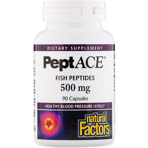 Natural Factors, PeptACE, Fish Peptides, 500 mg, 90 Capsules