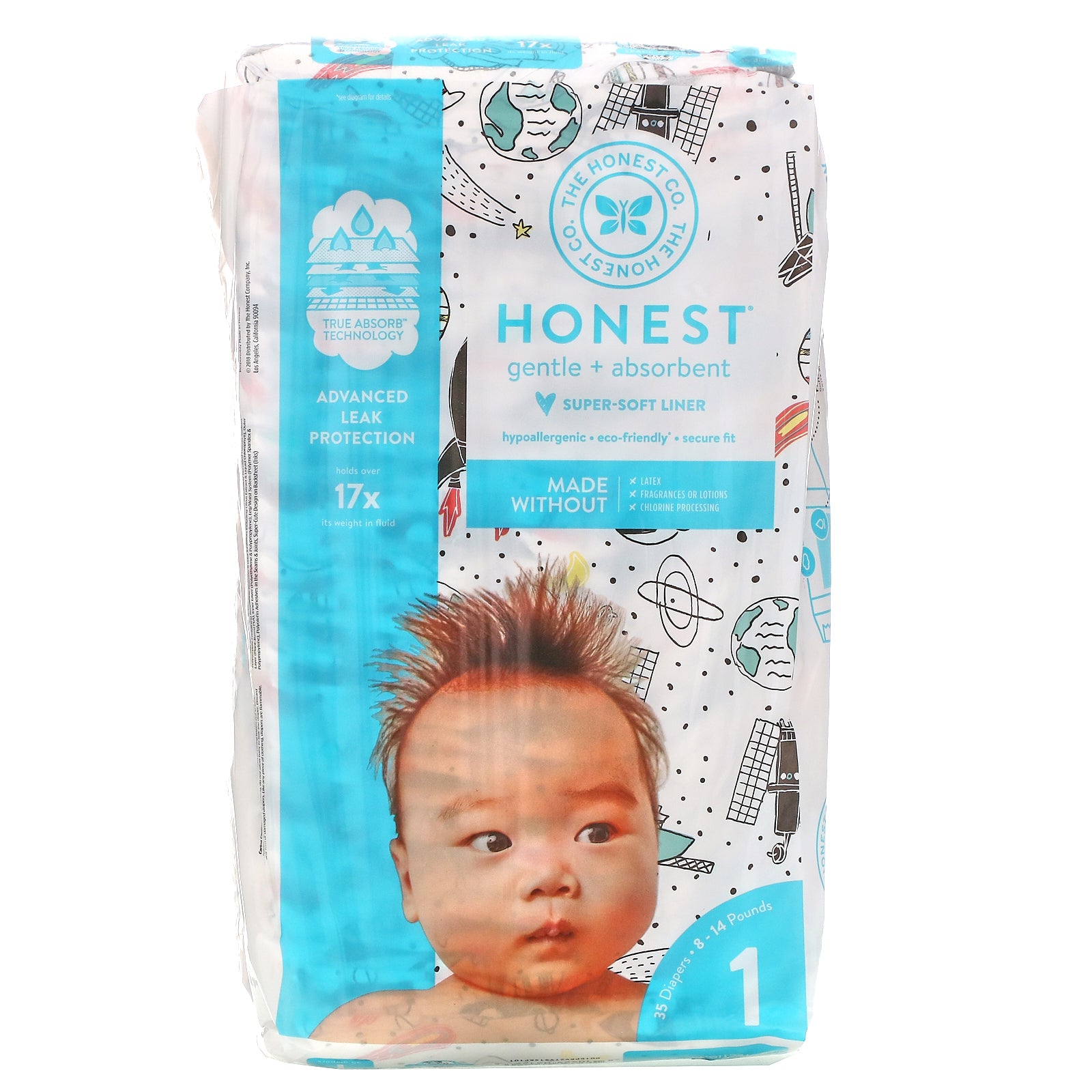 The Honest Company, Honest Diapers, Size 1, 8-14 Pounds, Space Travel, 35 Diapers