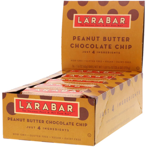 Larabar, The Original Fruit & Nut Food Bar, Peanut Butter Chocolate Chip, 16 Bars, 1.6 oz (45 g) Each