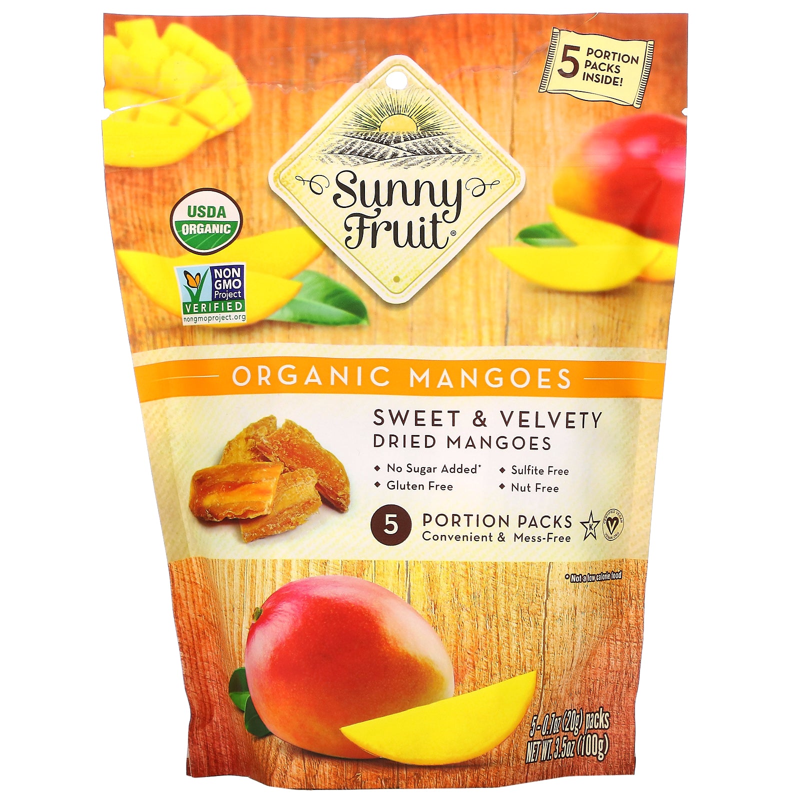 Sunny Fruit, Organic Mangoes, 5 Portion Packs, 0.7 oz (20 g) Each