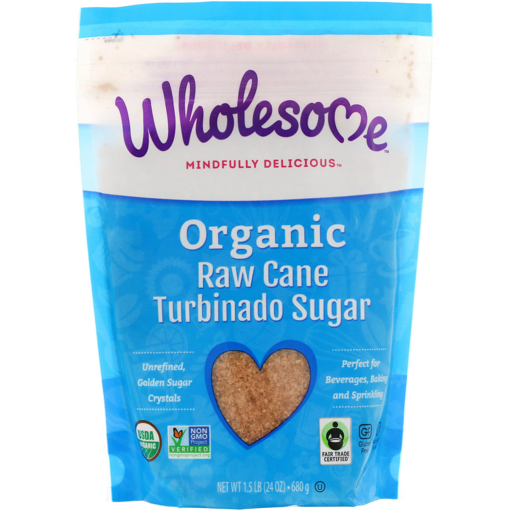Wholesome, Organic Turbinado, Raw Cane Sugar, 1.5 lbs (24 oz.) - 680 g
