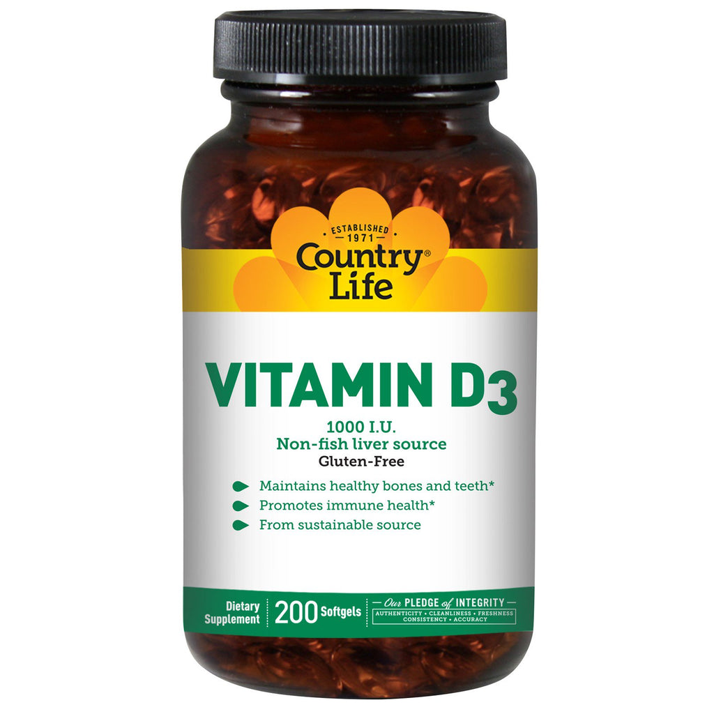 Country Life, Vitamin D3, 1000 IU, 200 Softgels