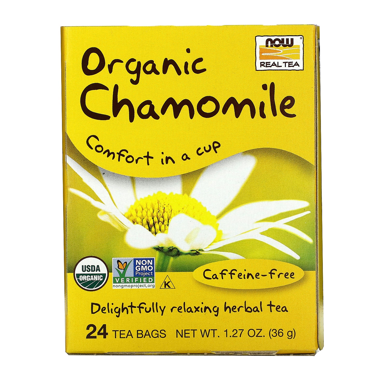 Now Foods, Organic Real Tea, Chamomile, Caffeine Free, 24 Tea Bags, 1.5 g Each