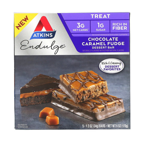 Atkins, Endulge, Chocolate Caramel Fudge, 5 Bars, 1.2 oz (34 g) Each