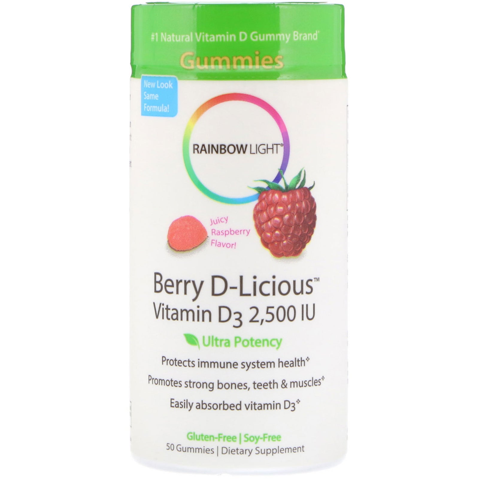 Rainbow Light, Berry D-Licious, Vitamin D3, Raspberry Flavor, 2,500 IU, 50 Gummies