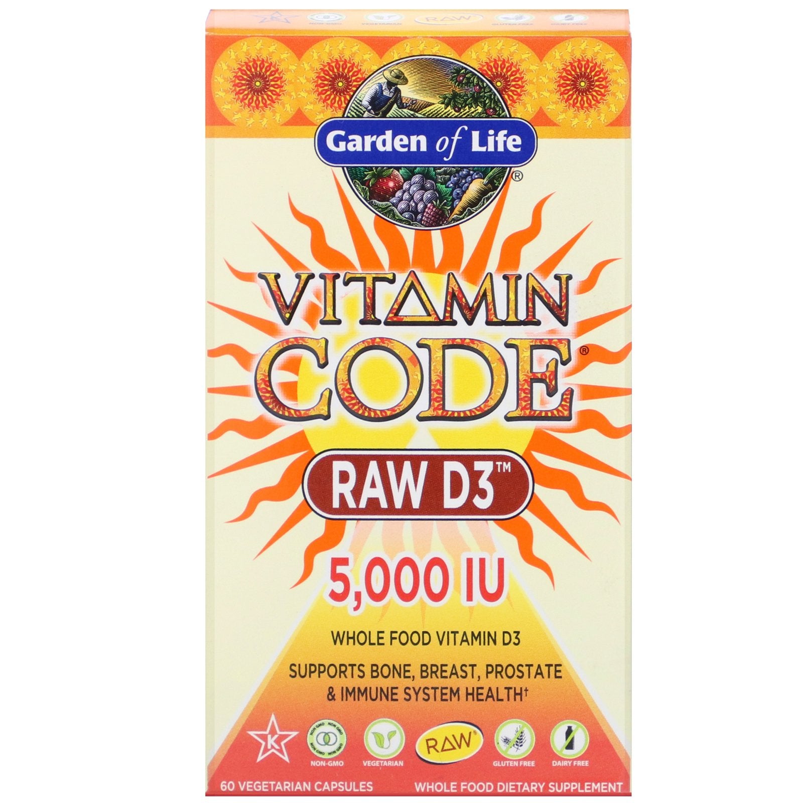 Garden of Life, Vitamin Code, RAW D3, 125 mcg (5,000 IU), 60 Vegetarian Capsules