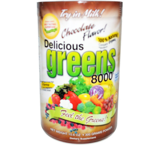 Greens World, Delicious Greens 8000, Chocolate Flavor, Powder, 10.6 oz (300 g)