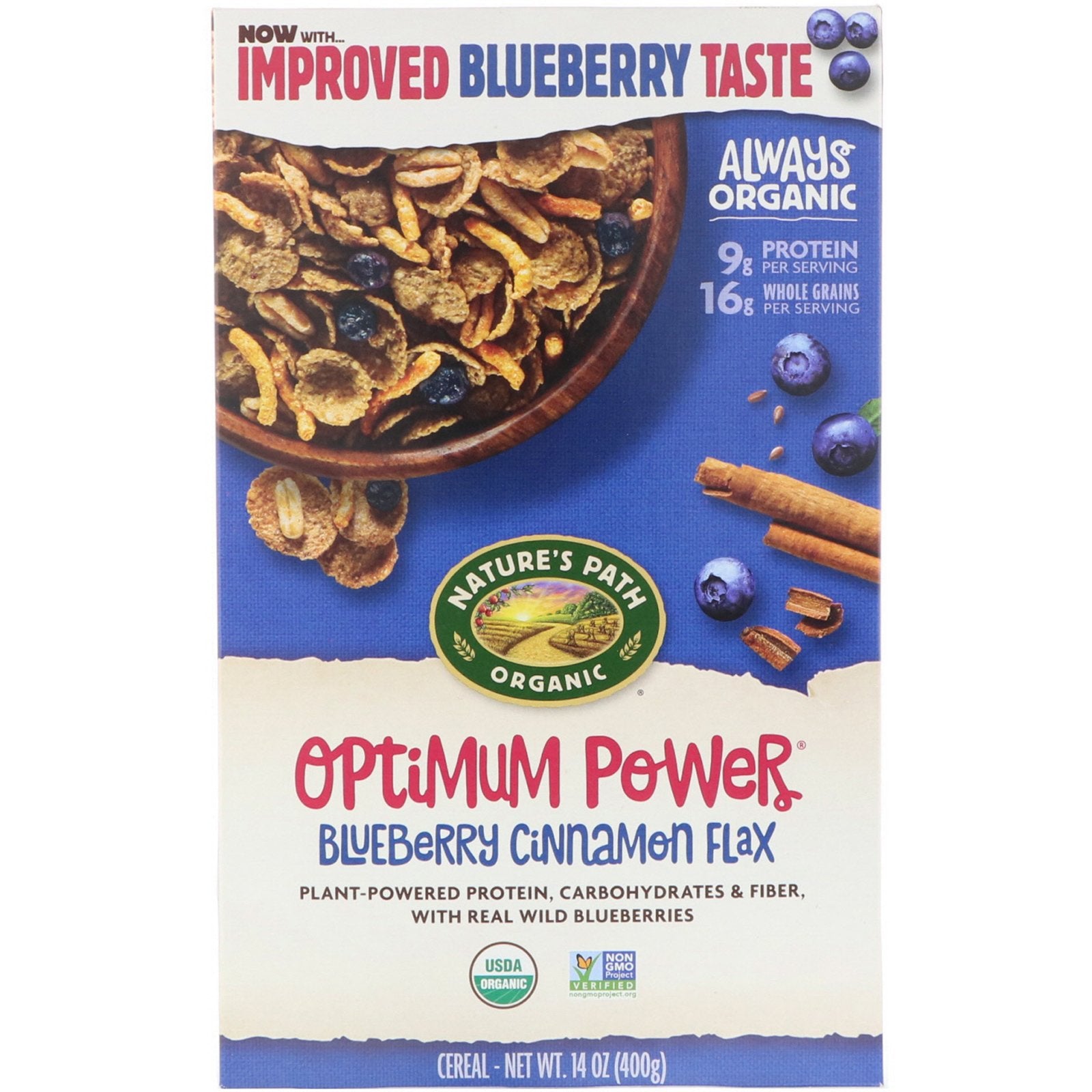Nature's Path, Organic Optimum Power Cereal, Blueberry Cinnamon Flax, 14 oz (400 g)