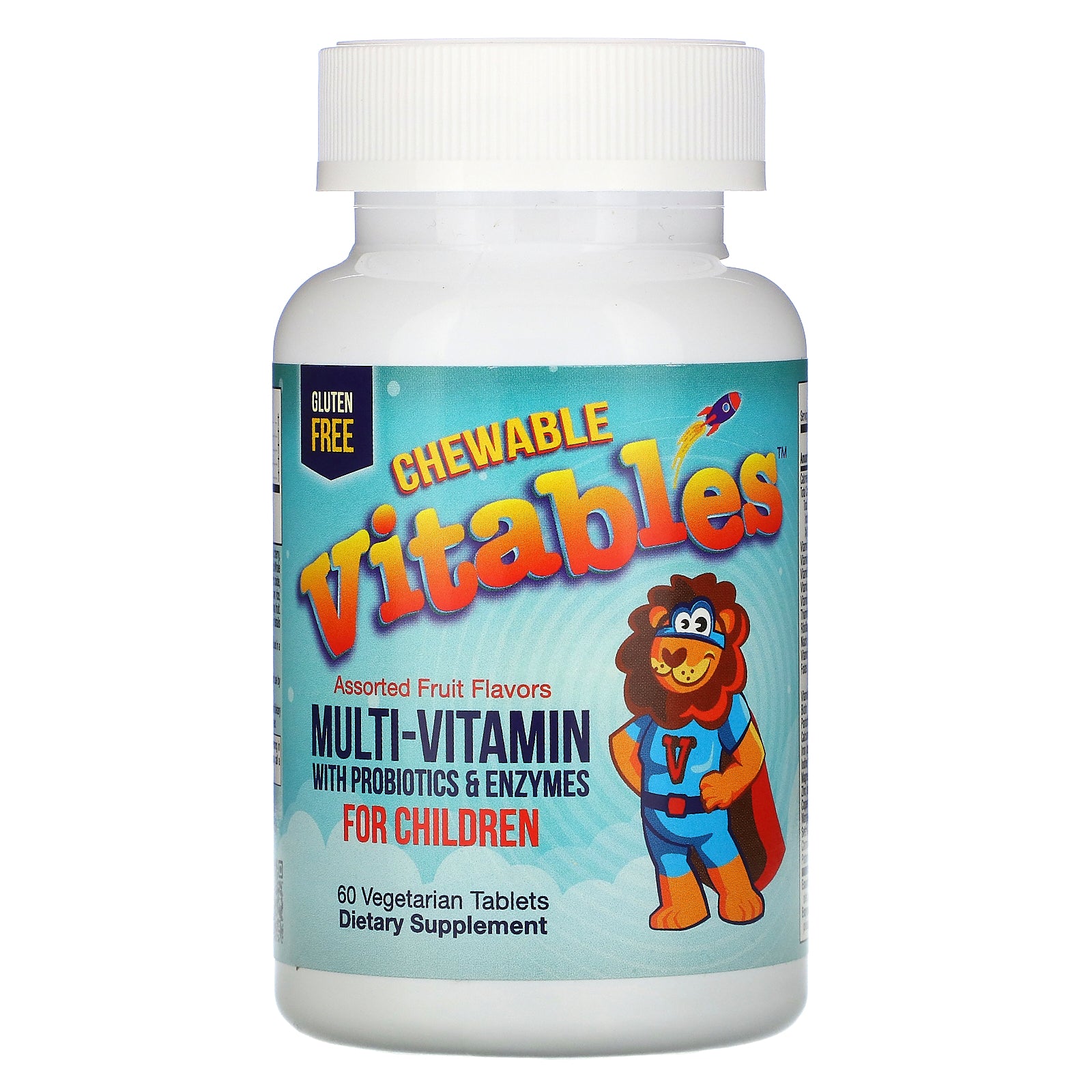 Vitables, Chewable Multi-Vitamins with Probiotics & Enzymes for Children, Assorted Fruit Flavors, 60 Vegetarian Tablets