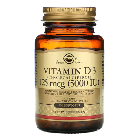 Solgar, Vitamin D3 (Cholecalciferol), 125 mcg (5,000 IU), 100 Softgels