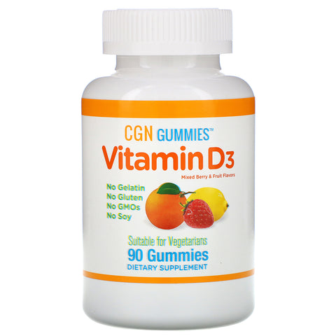 California Gold Nutrition, Vitamin D3 Gummies, No Gelatin, No Gluten, Mixed Berry & Fruit Flavors, 25 mcg (1,000 IU), 90 Gummies