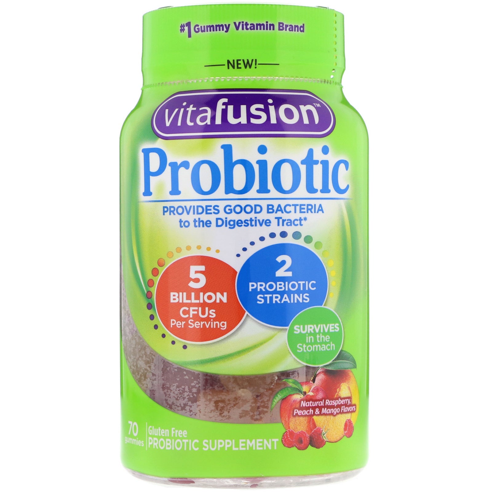 VitaFusion, Probiotic, Natural Raspberry, Peach & Mango Flavor, 5 Billion CFUs, 70 Gummies