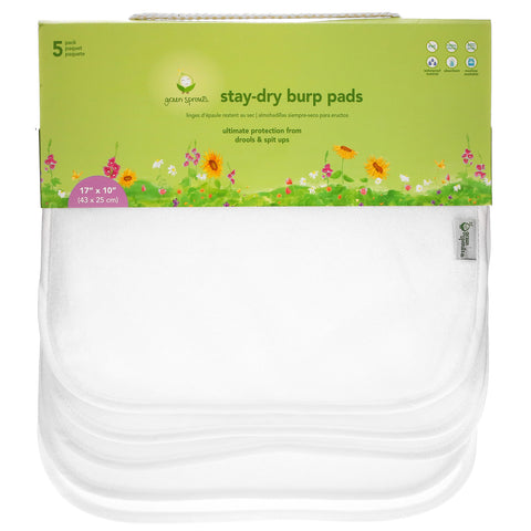 Green Sprouts, Stay-Dry Burp Pads, White, 5 Pack