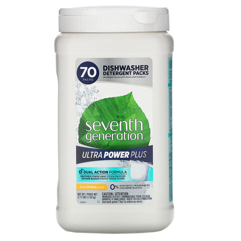 Seventh Generation, Ultra Power Plus Dishwasher Detergent Packs, Fresh Citrus Scent,  70 Packs, 2.77 lbs (1.26 kg)