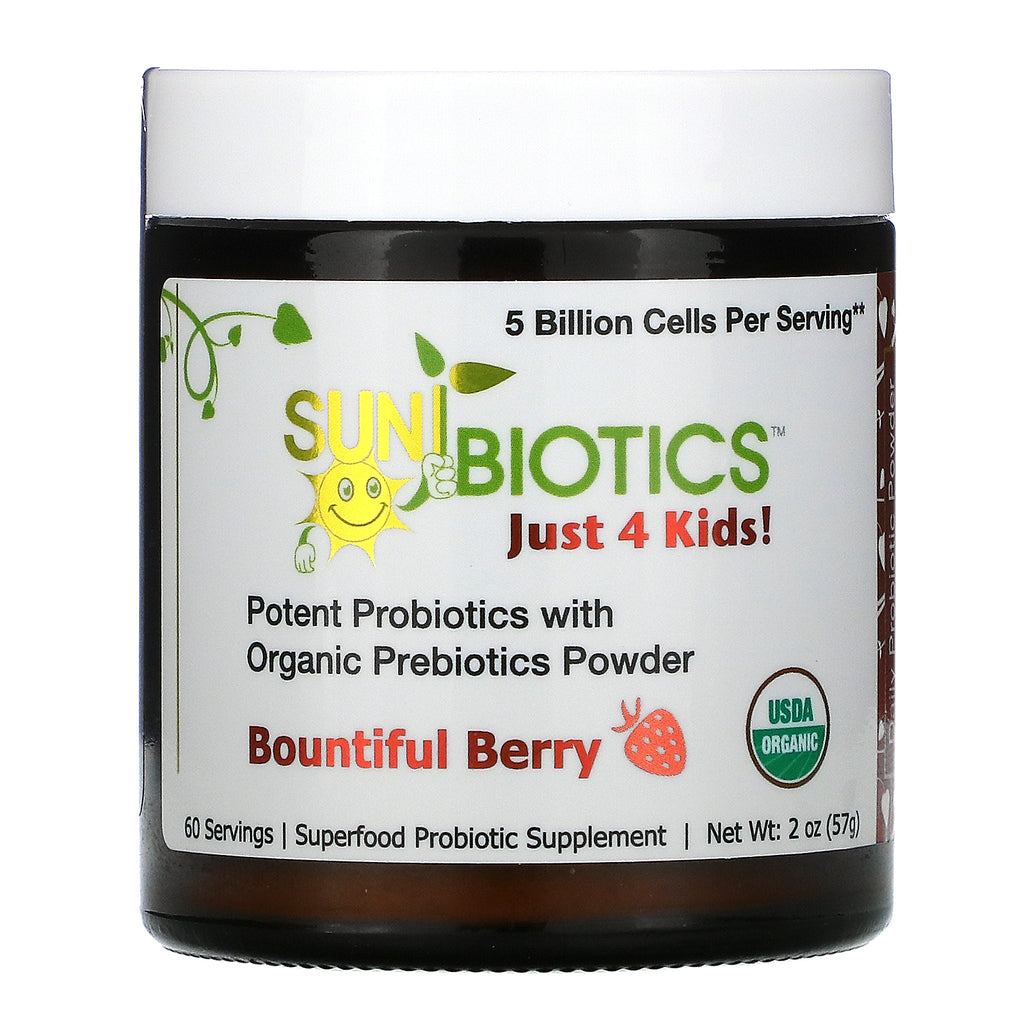 Sunbiotics, Just 4 Kids! Potent Probiotics with Organic Prebiotics Powder, Bountiful Berry, 5 Billion, 2 oz (57 g)