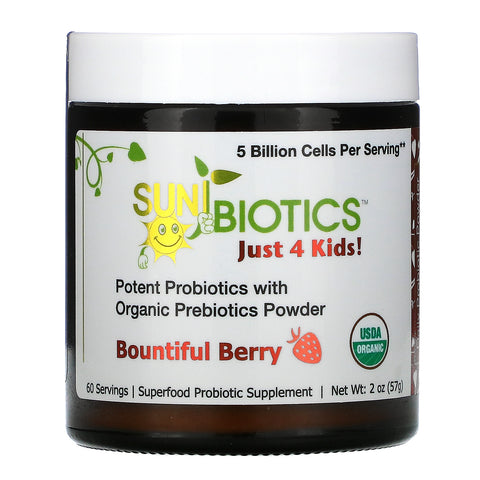 Sunbiotics, Just 4 Kids! Potent Probiotics with Organic Prebiotics Powder, Bountiful Berry, 5 Billion, 2 oz (57 g)