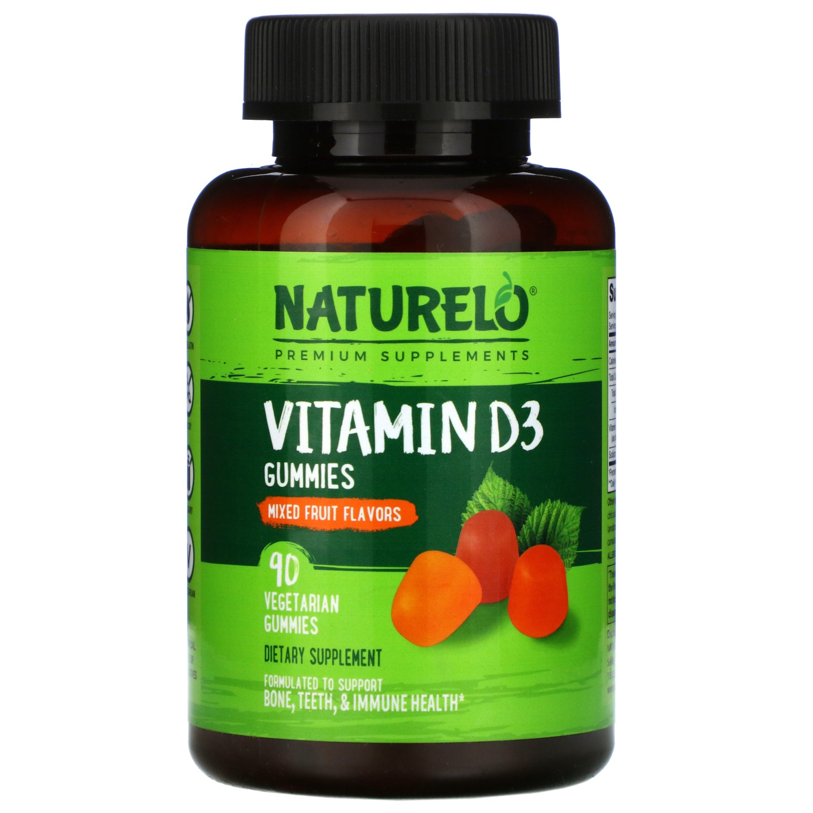 NATURELO, Vitamin D3 Gummies, Mixed Fruit, 90 Vegetarian Gummies