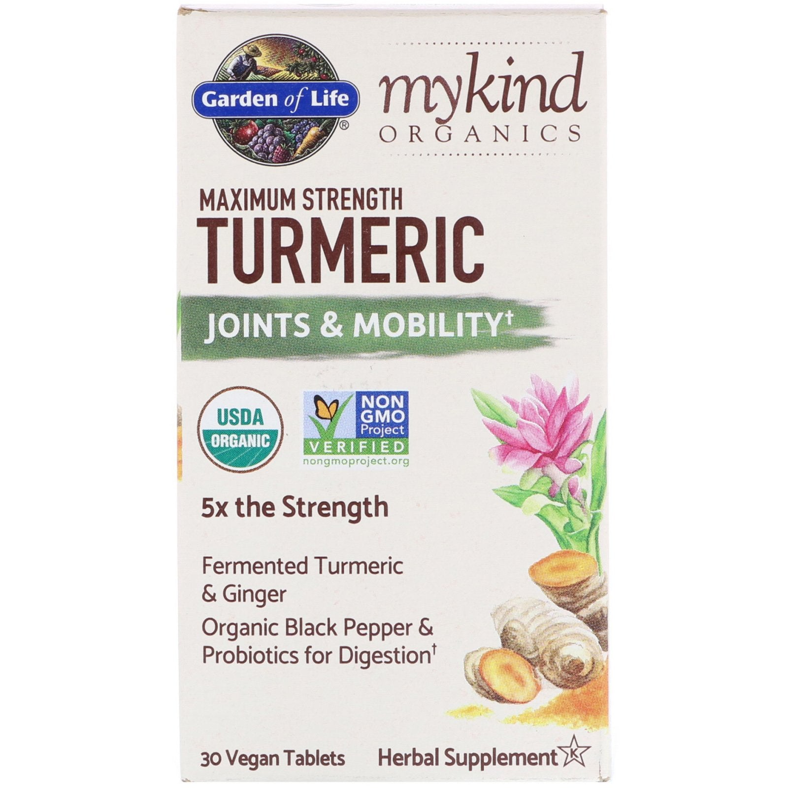 Garden of Life, MyKind Organics, Maximum Strength Turmeric, Joints & Mobility, 30 Vegan Tablets