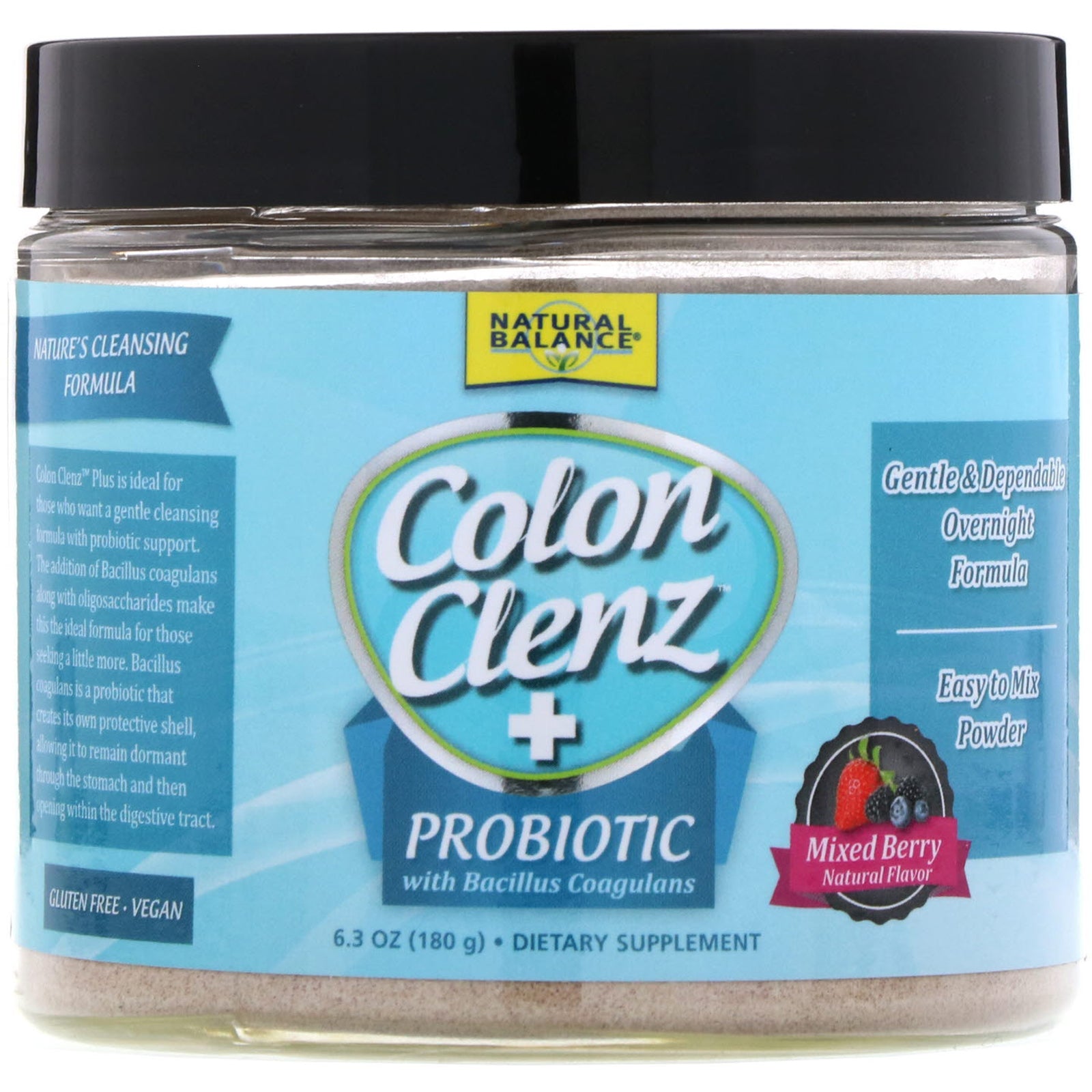 Natural Balance, Colon Clenz + Probiotic with Bacillus Coagulans, Mixed Berry, 6.3 oz (180 g)