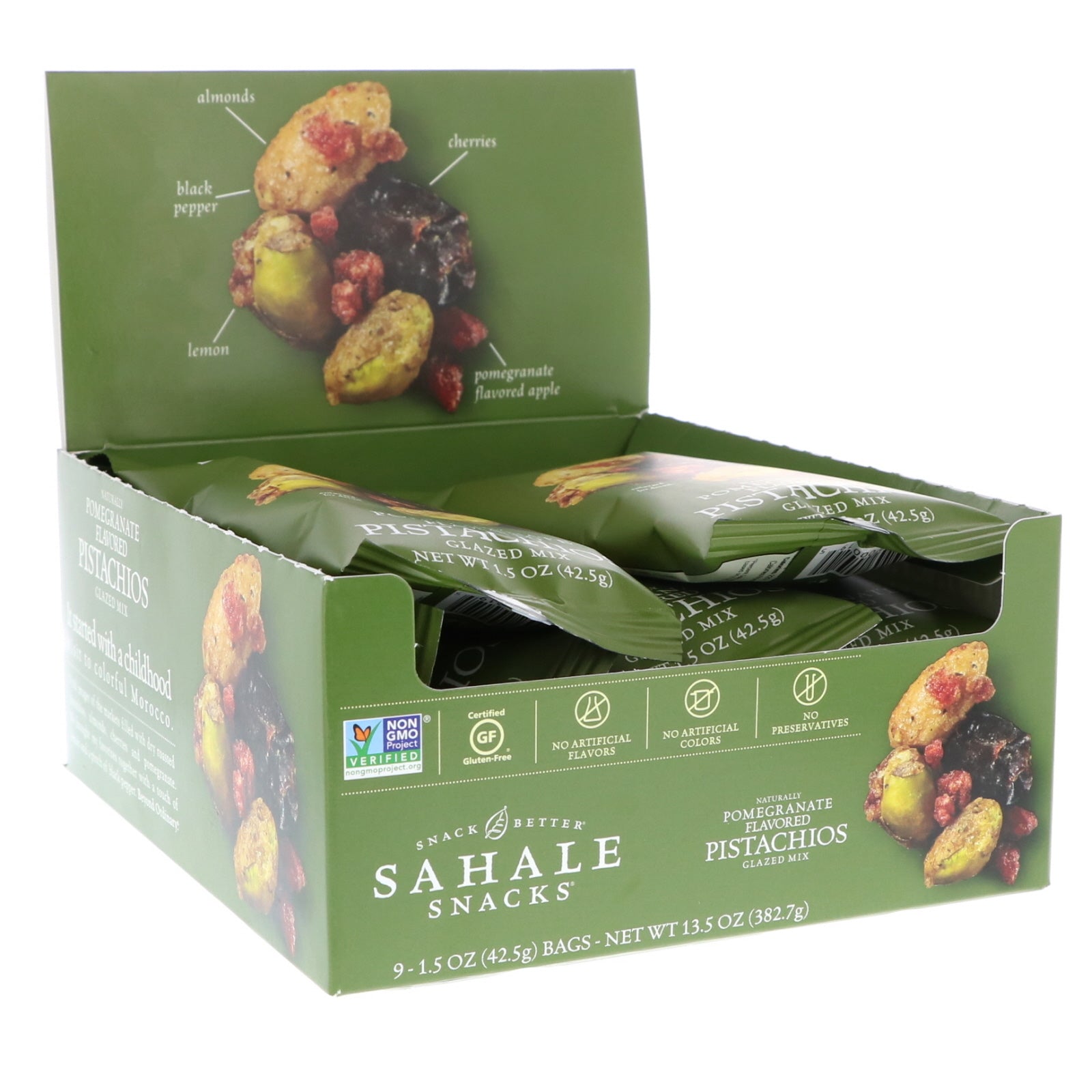 Sahale Snacks, Glazed Mix, Naturally Pomegranate Flavored Pistachios, 9 Packs, 1.5 oz (42.5 g) Each