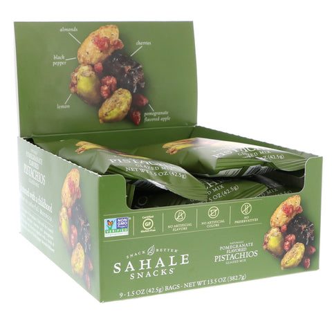 Sahale Snacks, Glazed Mix, Naturally Pomegranate Flavored Pistachios, 9 Packs, 1.5 oz (42.5 g) Each