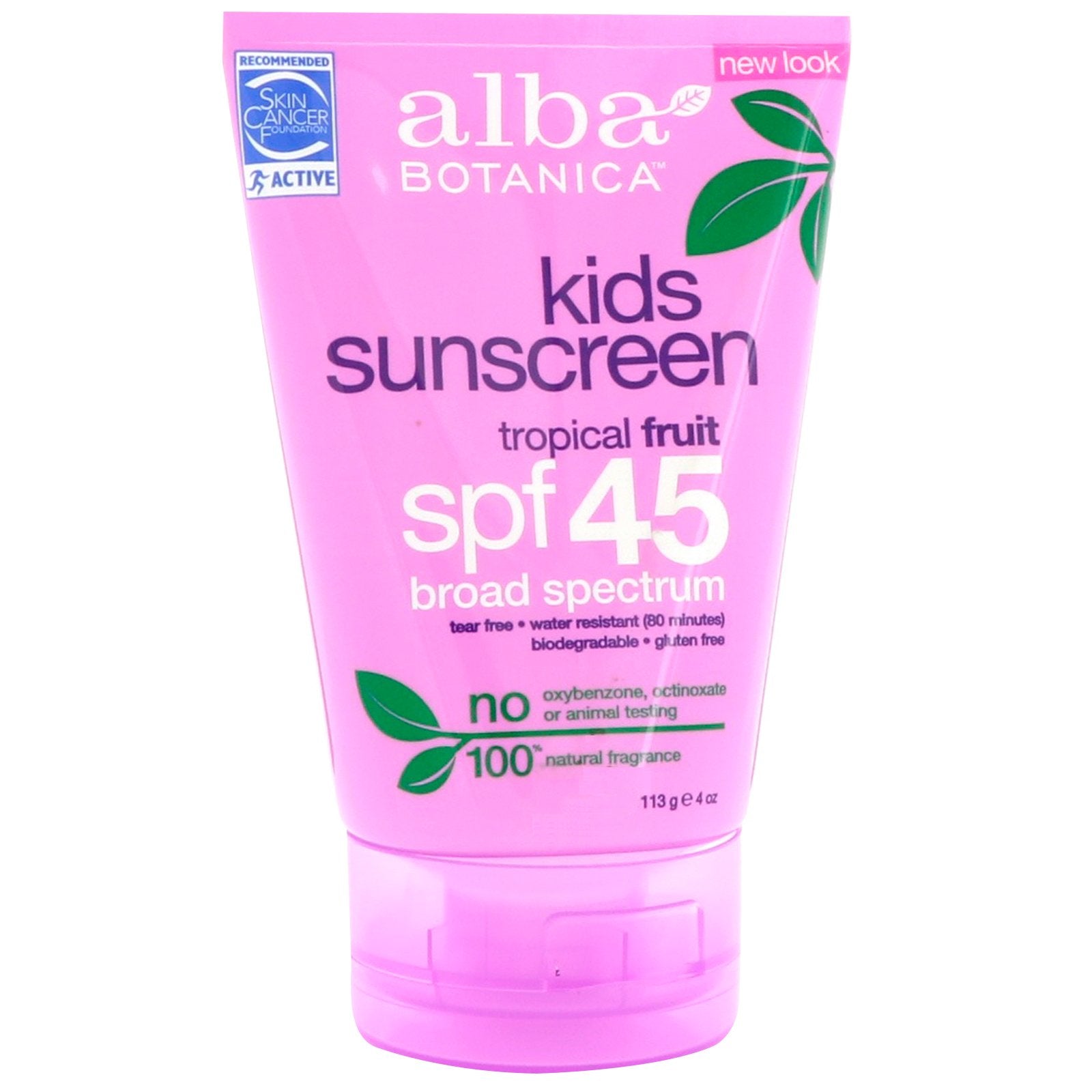 Alba Botanica, Kids Sunscreen, Tropical Fruit, SPF 45, 4 oz (113 g)