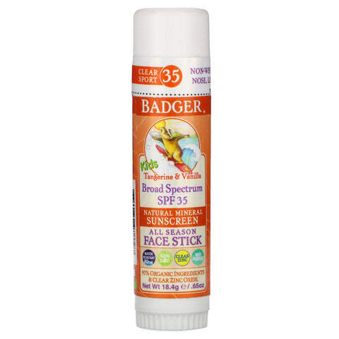 Badger Company, Kids, Natural Mineral Sunscreen Face Stick, SPF 35, Tangerine & Vanilla, 0.65 oz (18.4 g)