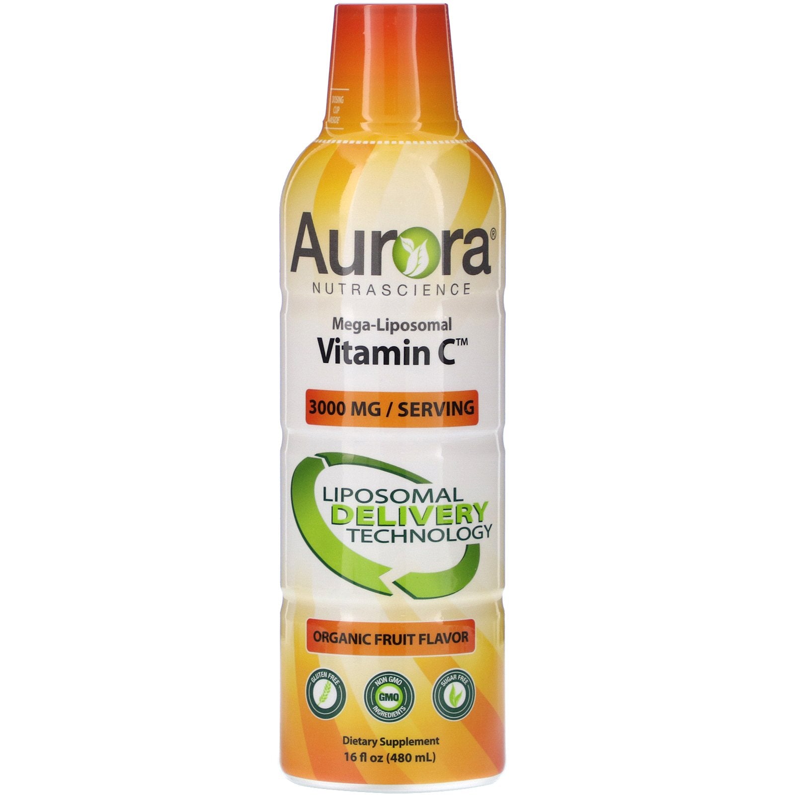 Aurora Nutrascience, Mega-Liposomal Vitamin C, Organic Fruit Flavor, 3,000 mg, 16 fl oz (480 ml)