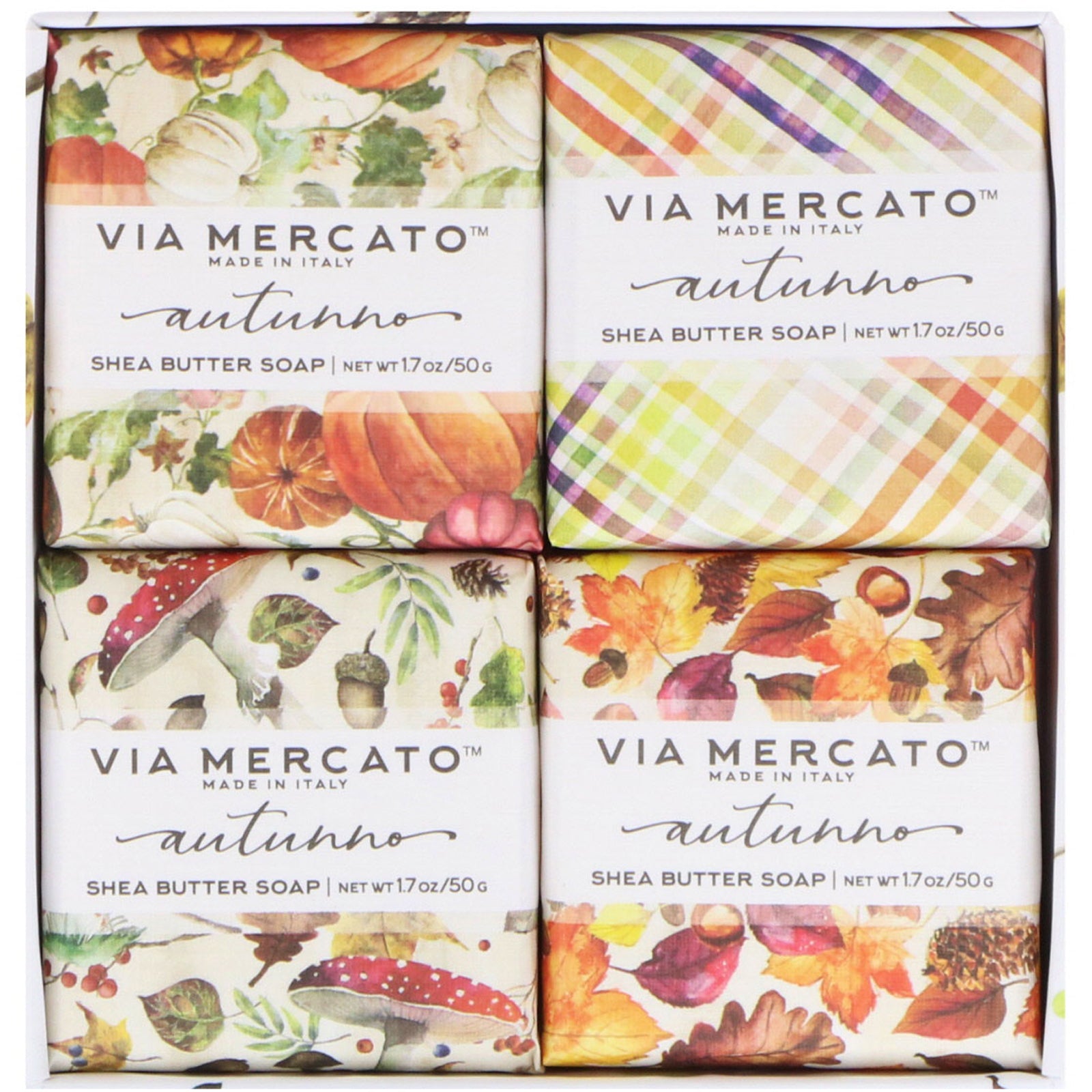European Soaps, Via Mercato, Autumno, Shea Butter Soaps Set, 4 Soaps, 50 g Each