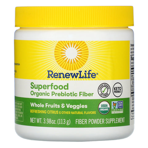 Renew Life, Superfood Organic Prebiotic Fiber, Refreshing Citrus, 3.98 oz (113 g)