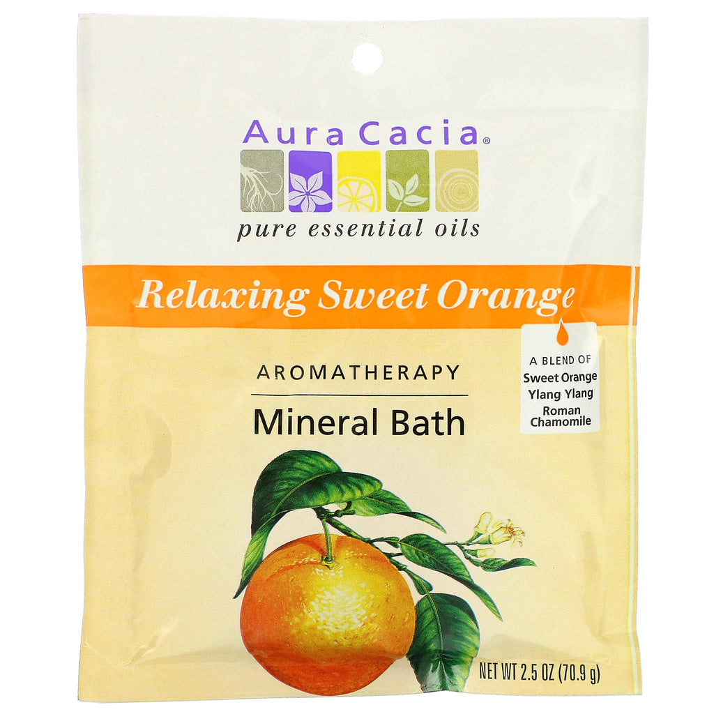 Aura Cacia, Aromatherapy Mineral Bath, Relaxing Sweet Orange, 2.5 oz (70.9 g)