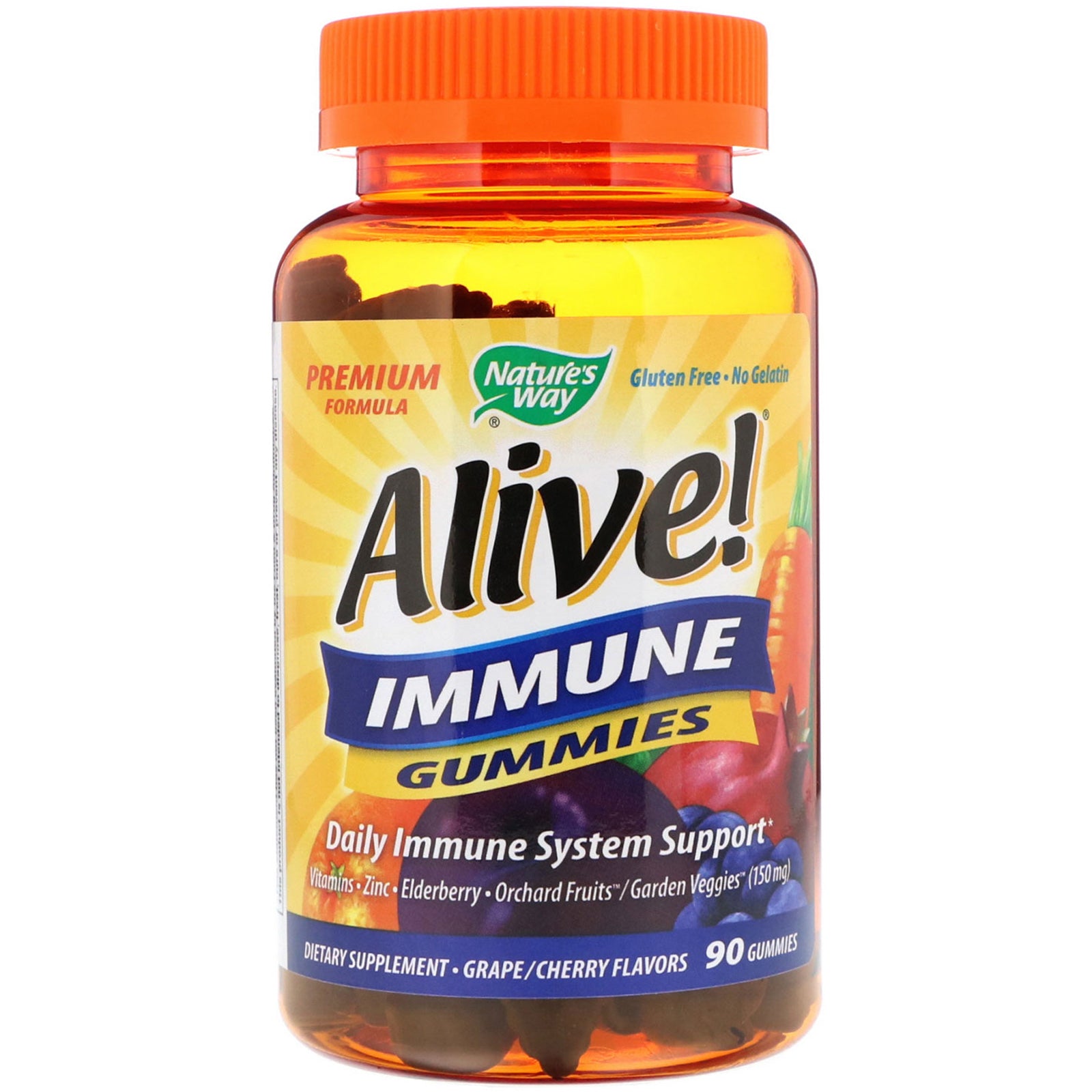 Nature's Way, Alive! Immune Gummies, Grape/Cherry Flavors, 90 Gummies