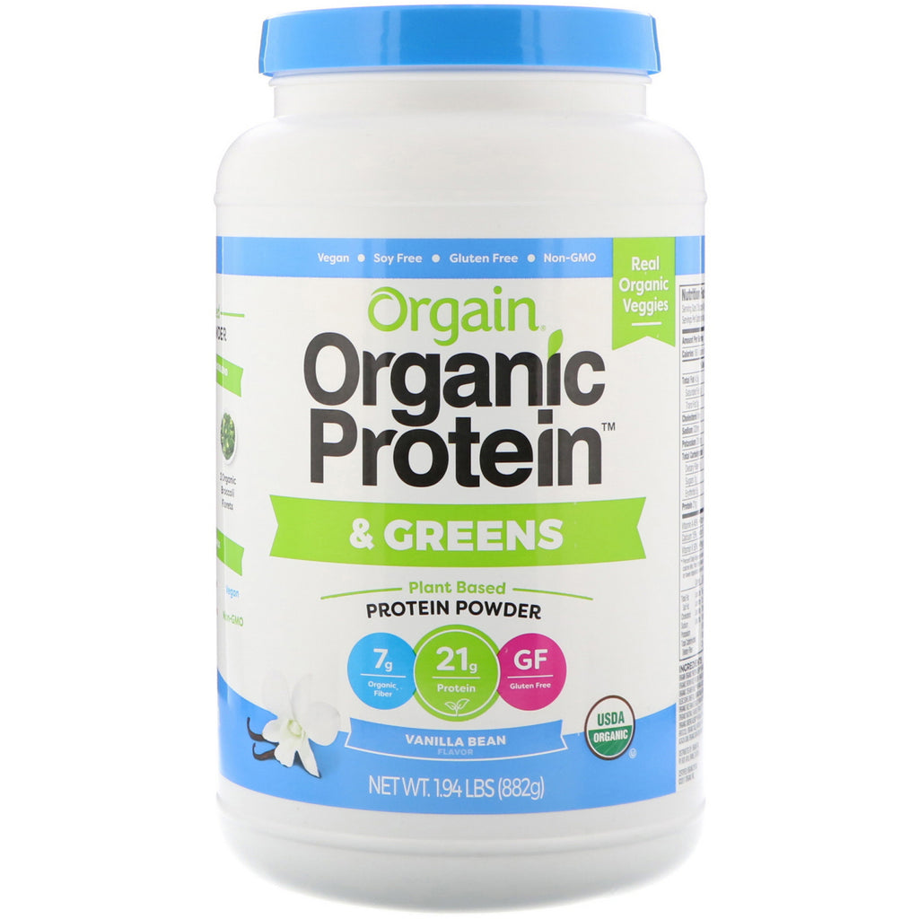 Orgain, Organic Protein & Greens Protein Powder, Plant Based, Vanilla Bean, 1.94 lbs (882 g)