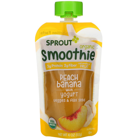 Sprout Organic, Smoothie, Peach Banana with Yogurt, Veggies & Flax Seed, 4 oz (113 g)