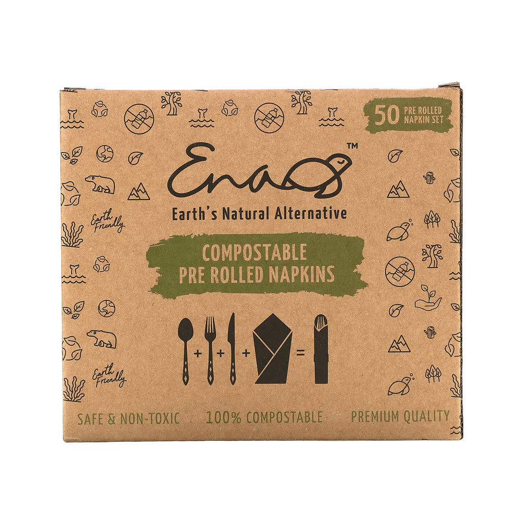 Earth's Natural Alternative, Compostable Pre Rolled Napkins with Knife, Fork and Spoon, 50 Rolls