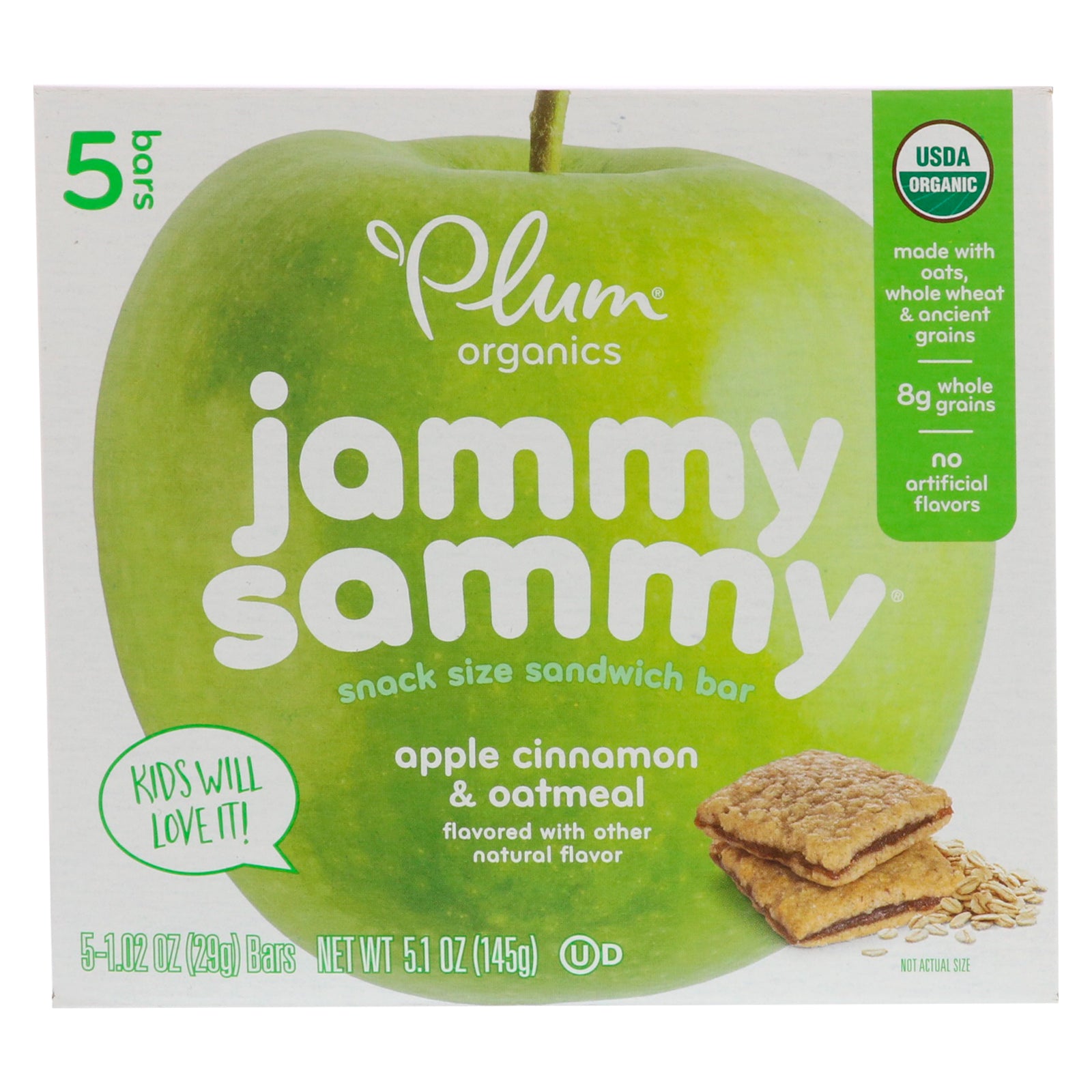 Plum Organics, Jammy Sammy, Apple Cinnamon & Oatmeal, 5 Bars, 1.02 oz (29 g) Each