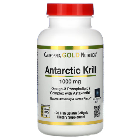 California Gold Nutrition, Antarctic Krill Oil, with Astaxanthin, RIMFROST, Natural Strawberry & Lemon Flavor, 1,000 mg, 120 Fish Gelatin Softgels