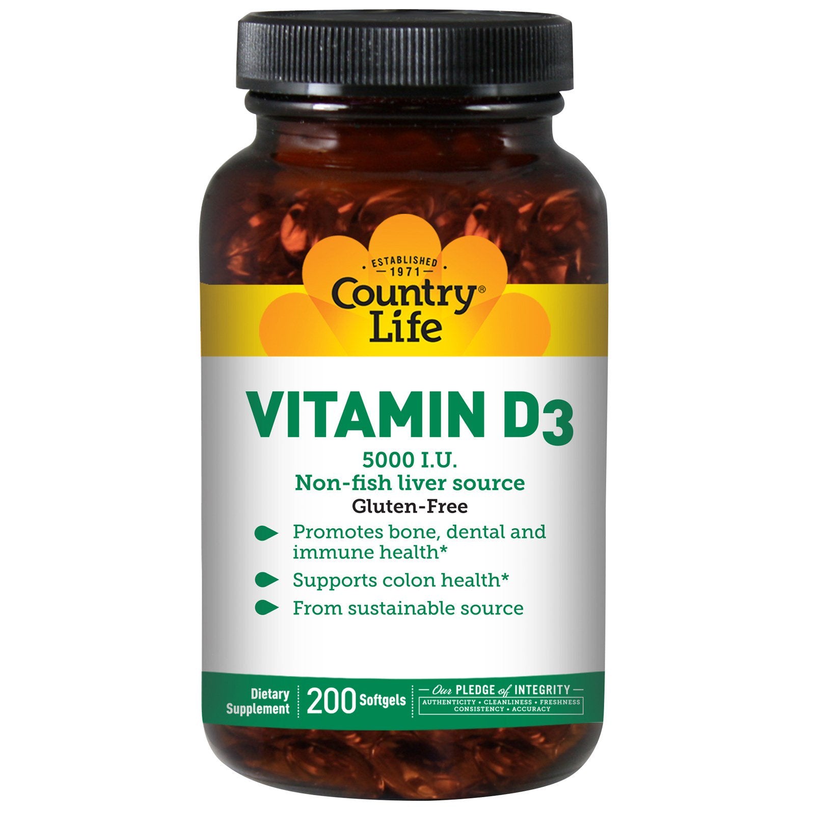 Country Life, Vitamin D3, 5,000 IU, 200 Softgels