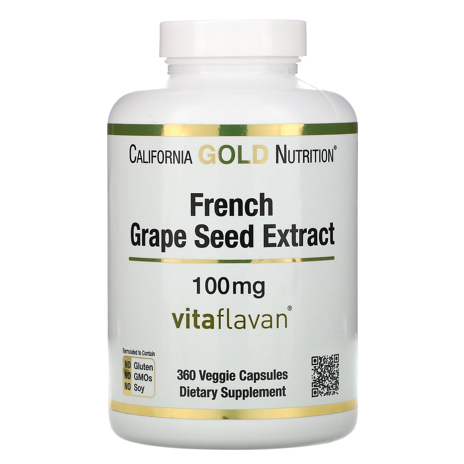 California Gold Nutrition, French Grape Seed Extract, VitaFlavan, Antioxidant Polyphenol, 100 mg, 360 Veggie Capsules