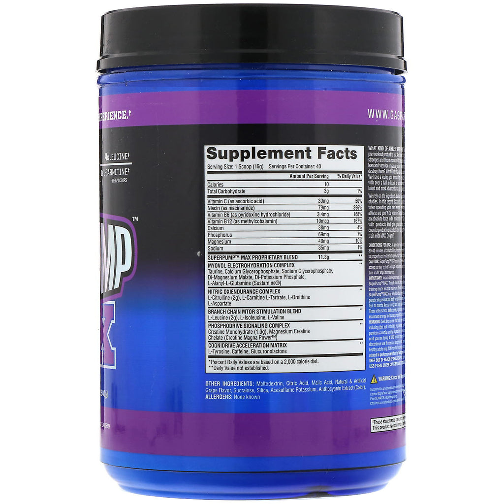 Gaspari Nutrition, SuperPump Max, Grape Cooler, 1.41 lbs (640 g)