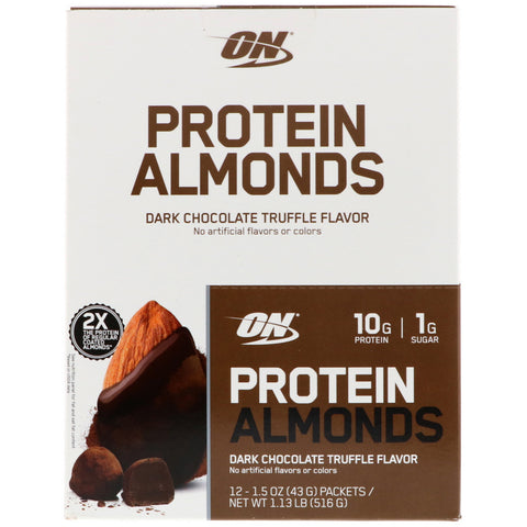 Optimum Nutrition, Protein Almonds, Dark Chocolate Truffle, 12 Packets, 1.5 oz (43 g) Each